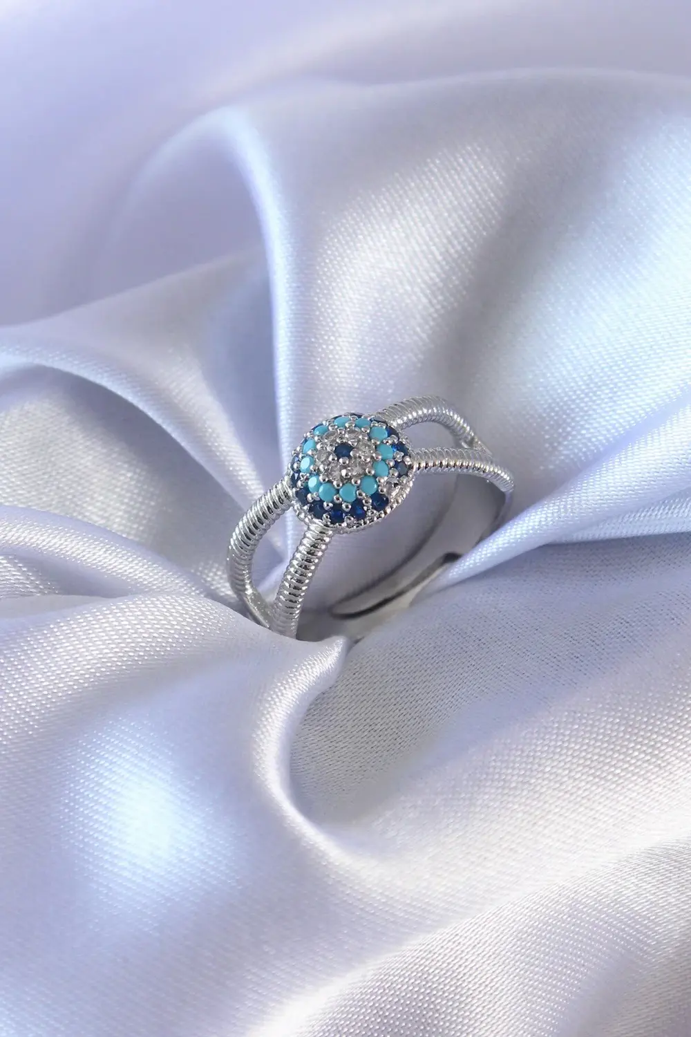 BFS Gümüş Renk Nazar Boncuk Model Kadın Yüzük