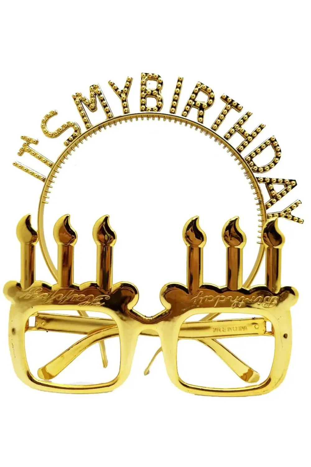 BFS İt'sMyBirthdayYazılıTaçveMumŞekilliGözlükSetiAltınRenk