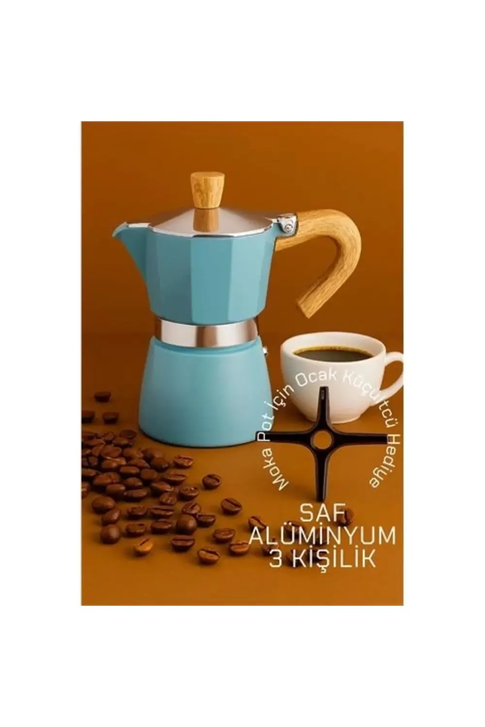 BFS Italyan Moka Pot - 6061 Saf Alüminyum Ahşap Saplı - 3 kişilik