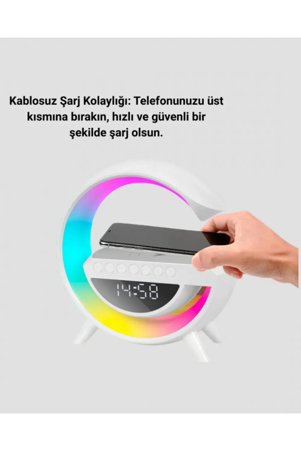 BFS Kablosuz Şarjlı LED Masa Lambası Çalar Saat ve Beyaz Gürültü
