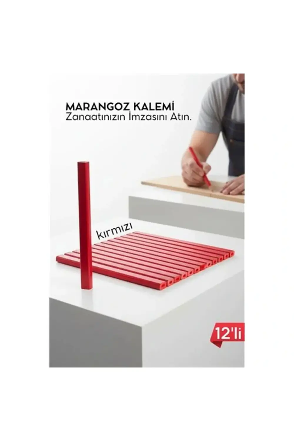 BFS KIRMIZI 12'Lİ Marangoz Kalemi - Ahşap İşleme Kalemi - Ahşap İ