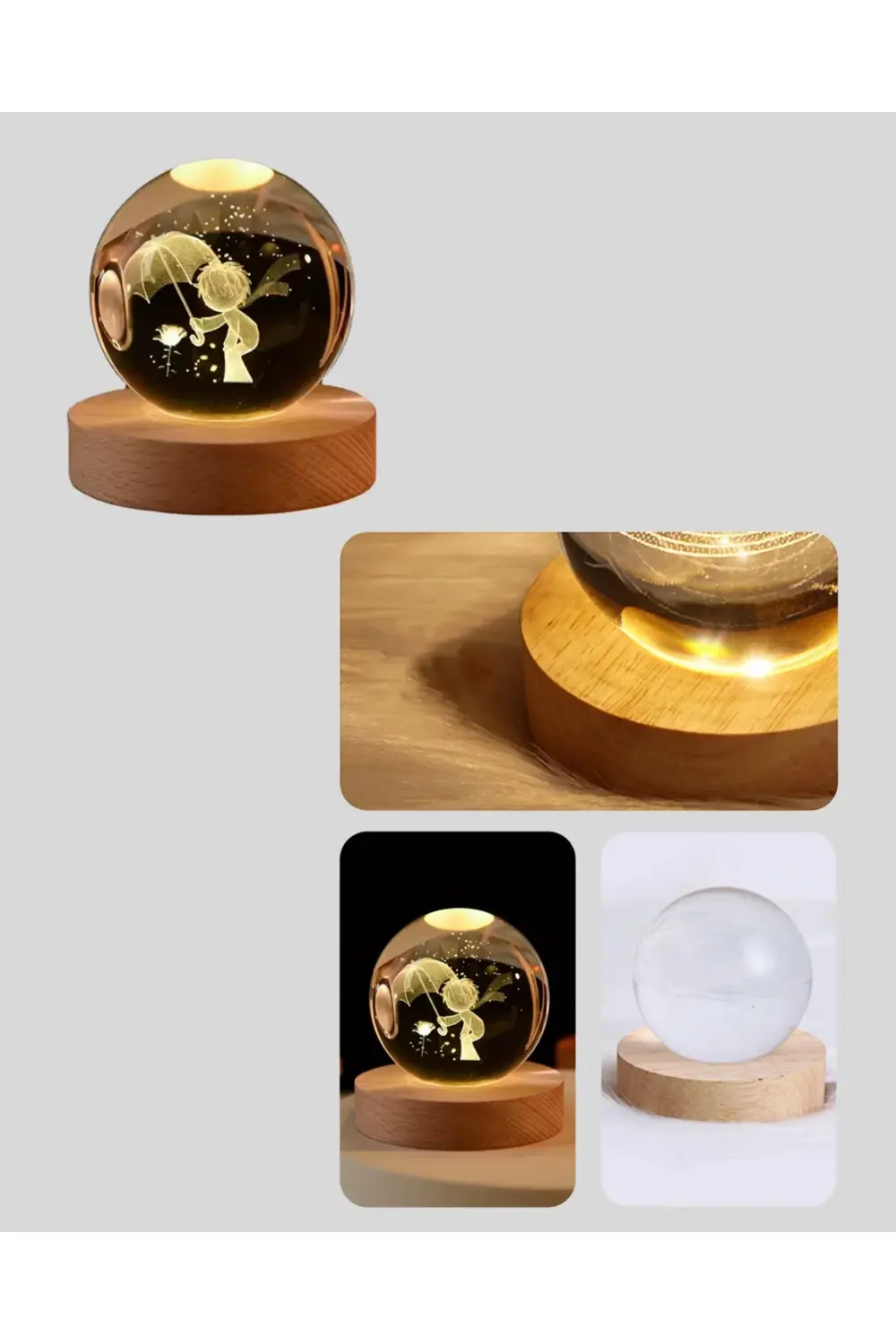 BFS Küçük Prens Figürlü 3D Kristal Top Sıcak Işıklı USB Ahşap Tab BFS Küçük Prens Figürlü 3D Kristal Top Sıcak Işıklı USB Ahşap Tab