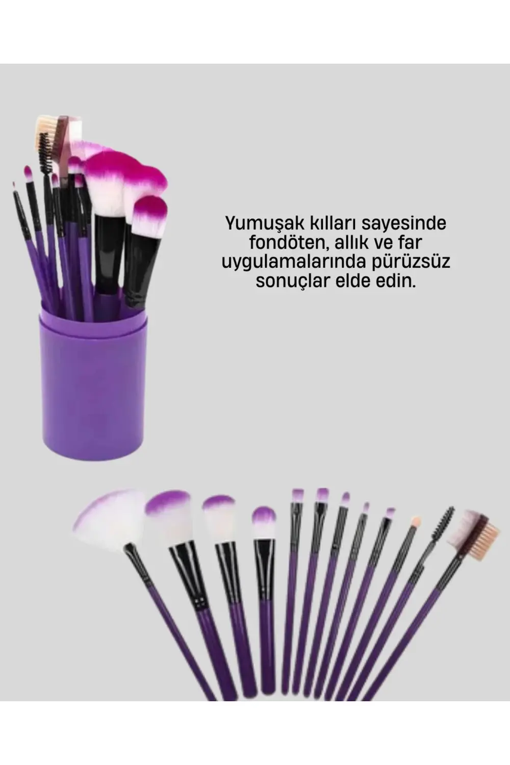 BFS Kusursuz Makyaj İçin 12 Parça Profesyonel Fırça Seti Taşınabi