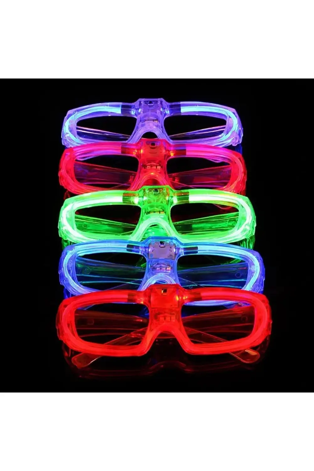 BFS LED Işıklı Glow Pilli Parti Gözlüğü - Efektli 6 Adet 5 Renk