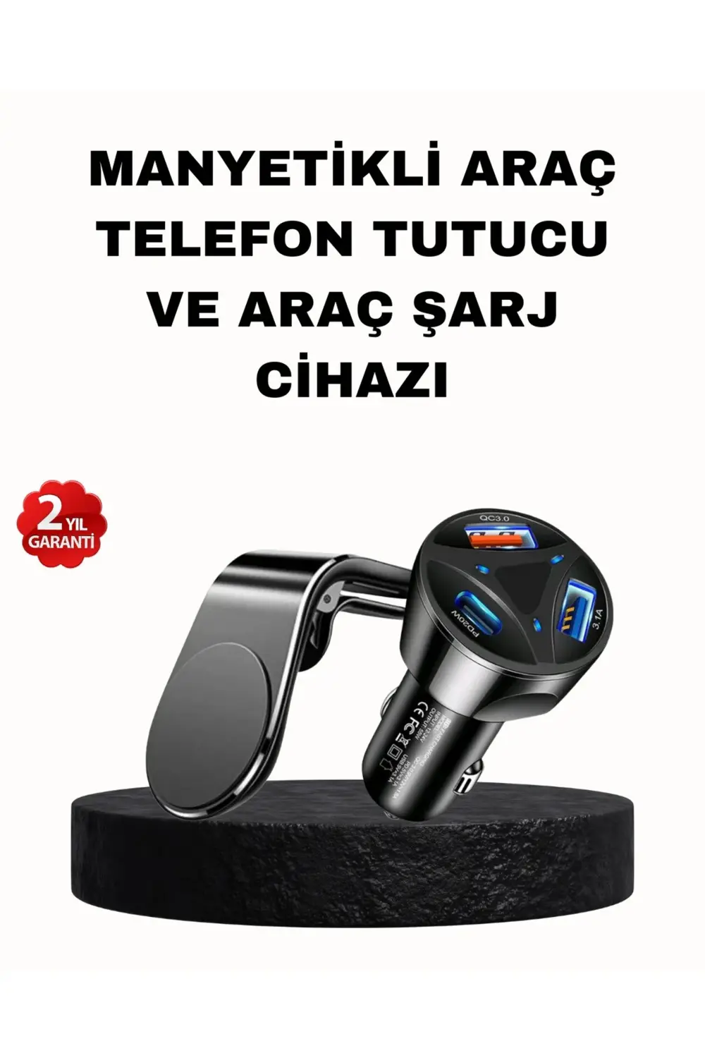 BFS Manyetik Araç Telefon Tutucu ve Hızlı Şarj Adaptörü 2’li Set