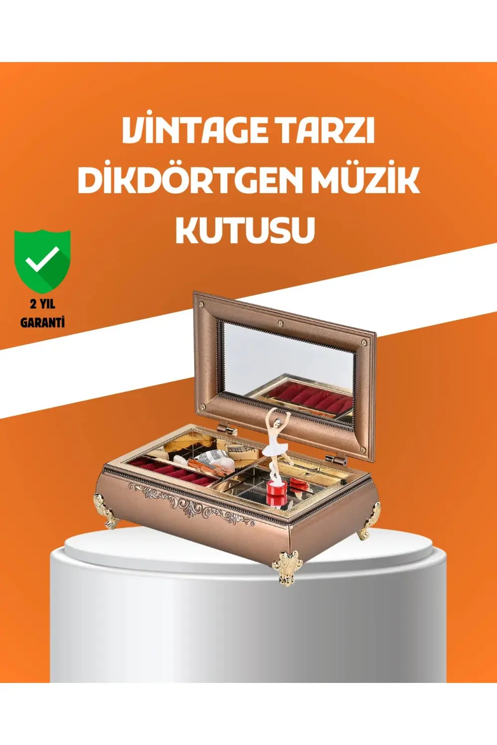 BFS Müzikli Balerin Figürlü Takı Kutusu Piyano Desenli Dekoratif