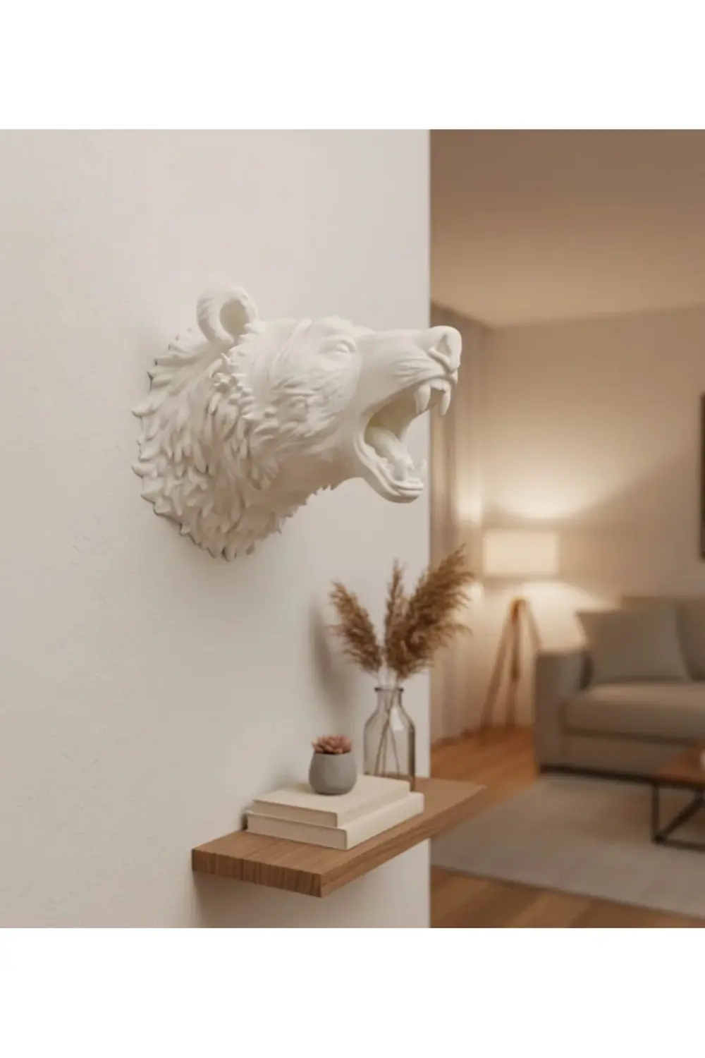 BFS Özel Tasarım Beyaz Ayı Duvar Aksesuarı 3D Dekoratif Heykel 25