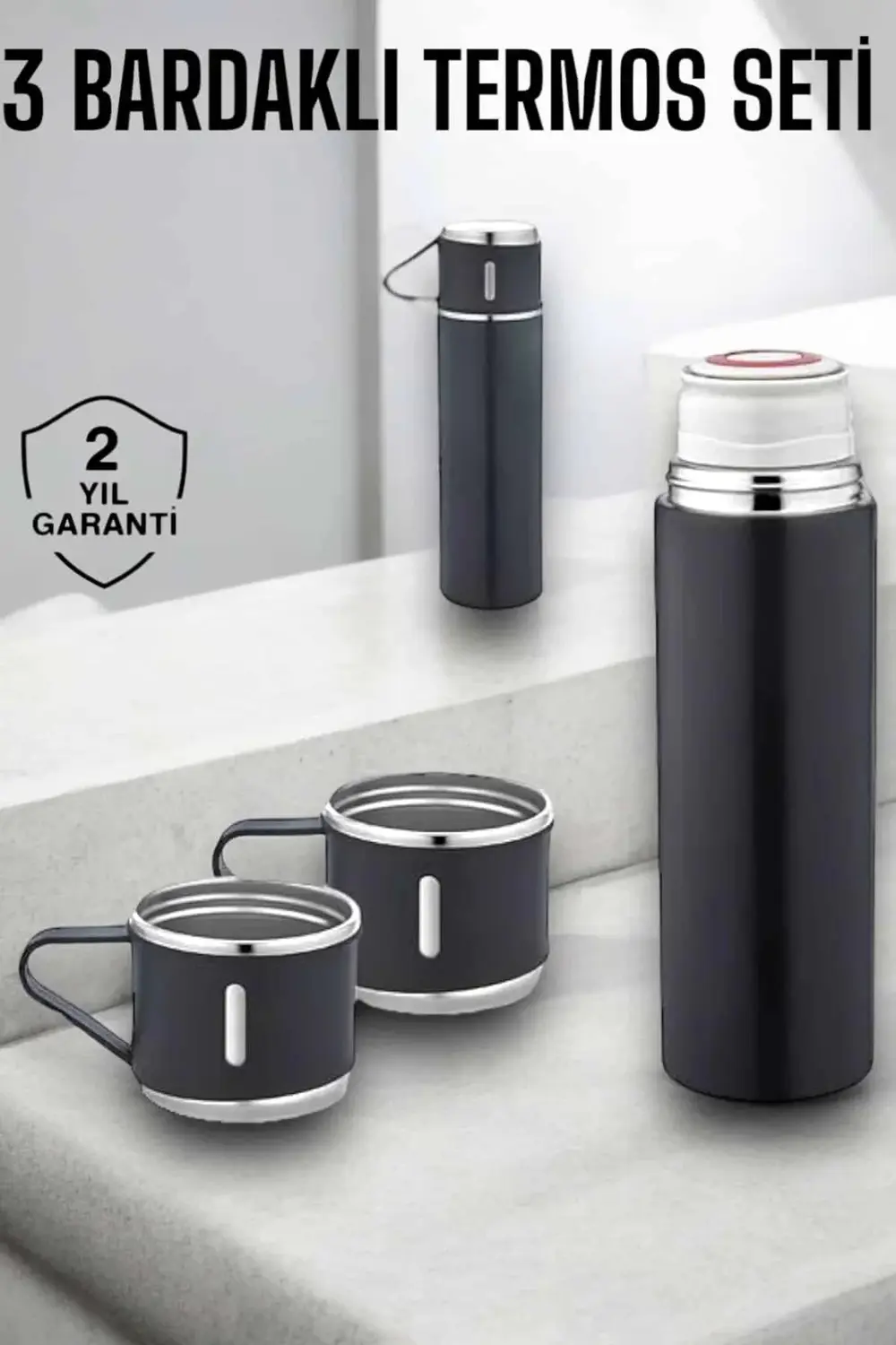 BFS Paslanmaz Çelik 3’lü Termos Seti Vakumlu ve 8 Saat Isı Koruma