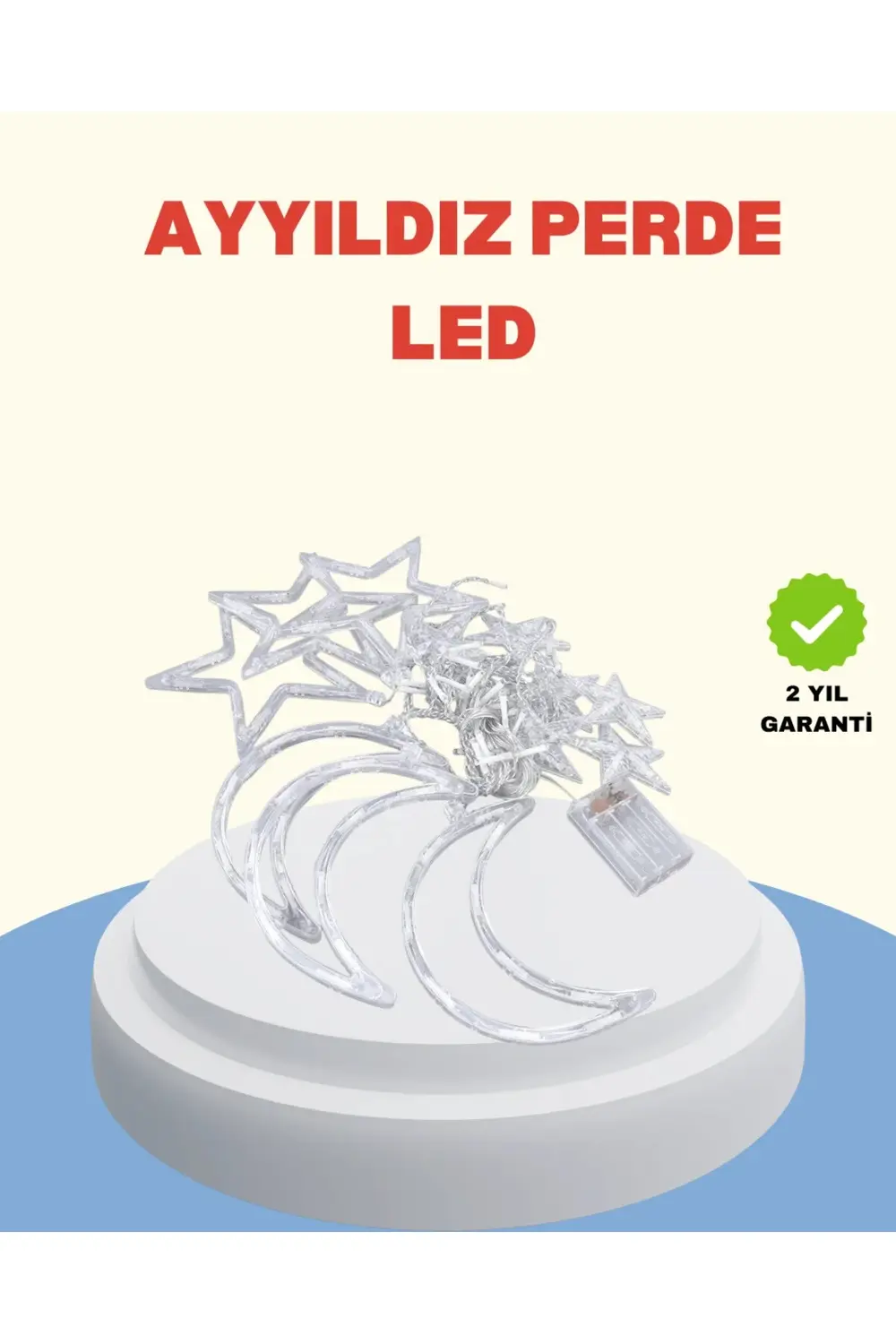 BFS Pilli Çalışan Yıldız Ay Perde Led Işık 2 Modlu Dekorasyon