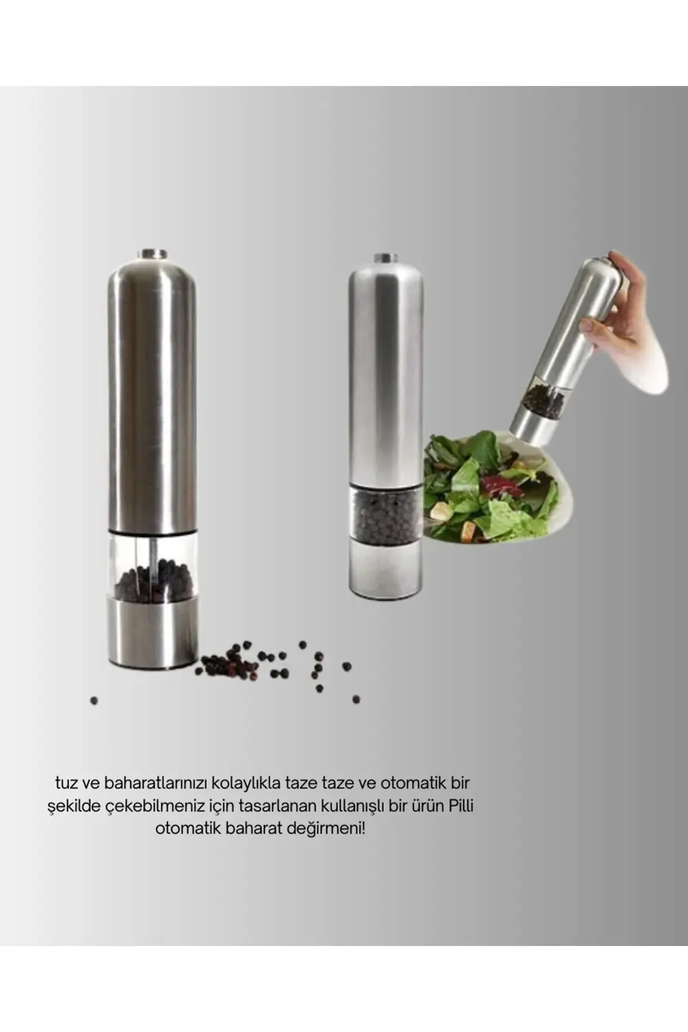 BFS Pilli Otomatik Baharat Değirmeni Tek Tuşla Kolay Kullanım