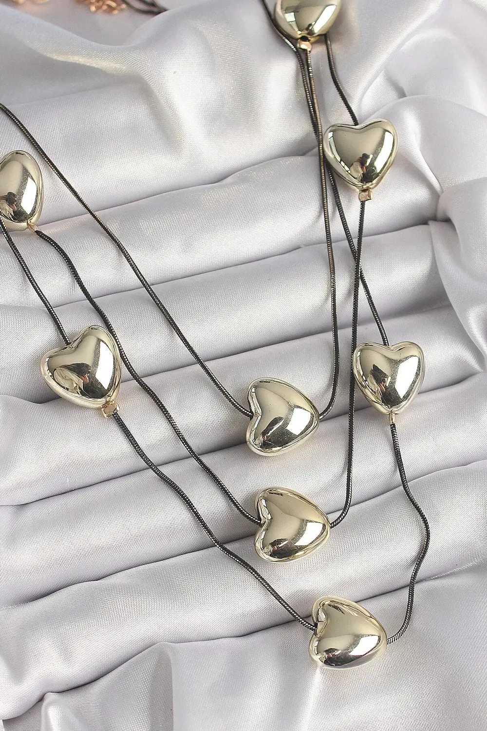 BFS Pirinç Füme Renk Zincir 3D Gold Renk Kalp Model Kadın Kolye