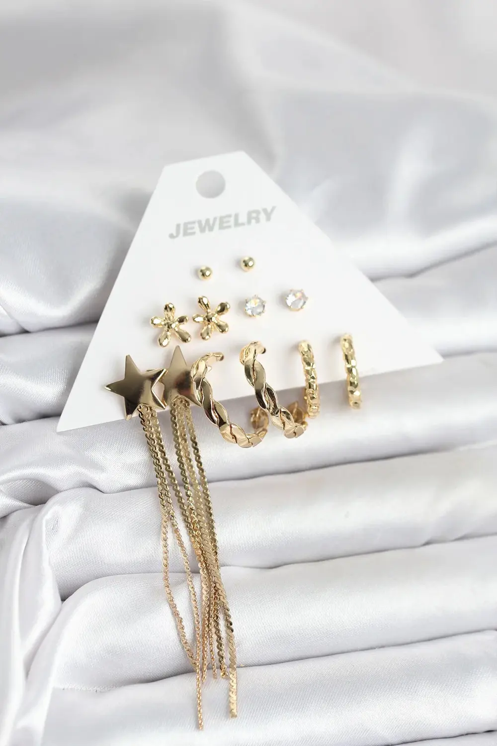 BFS Pirinç Gold Renk 6 Çift Kadın Küpe Seti