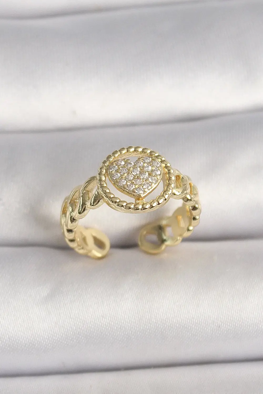 BFS Pirinç Gold Renk Ayarlanabilir Zirkon Taşlı Kalp Model Kadın