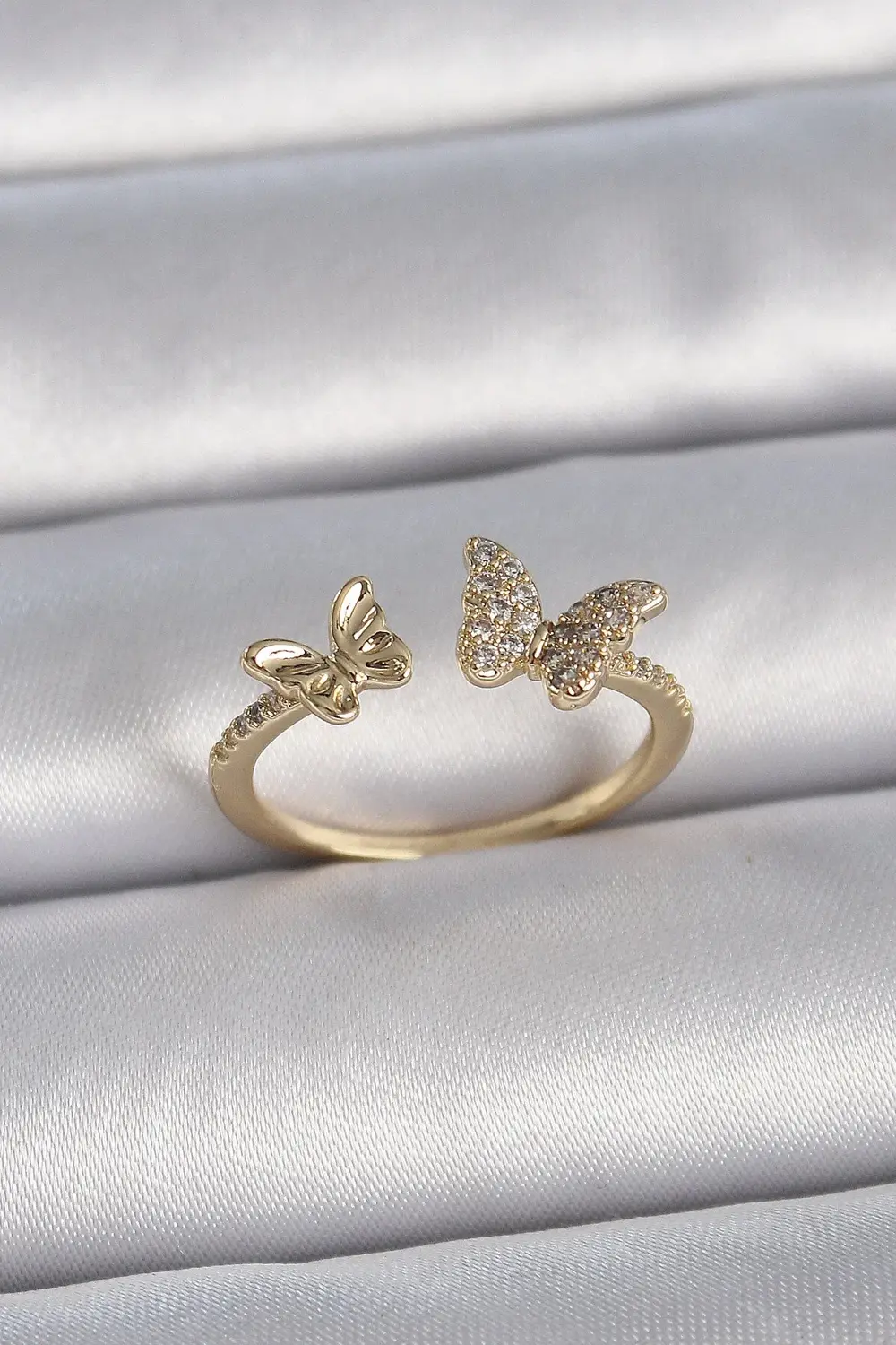 BFS Pirinç Gold Renk Ayarlanabilir Zirkon Taşlı Kelebek Model Kad