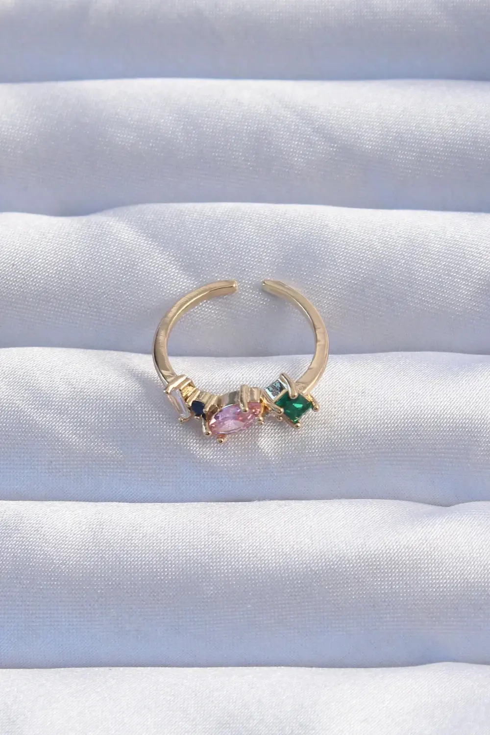 BFS Pirinç Gold Renk Renkli Zirkon Taşlı Ayarlanabilir Yüzük