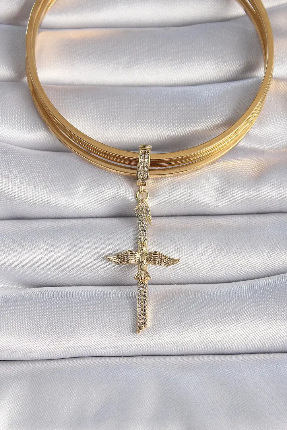 BFS Pirinç Gold Renk Zirkon Taş Detaylı Elif Model Anka Kuşu Figü