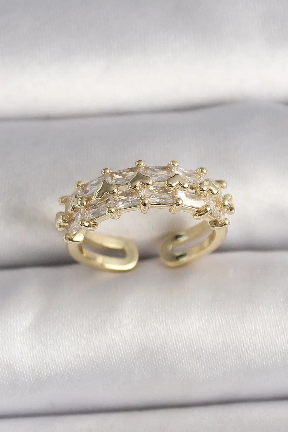 BFS Pirinç Gold Renk Zirkon Taşlı Ayarlanabilir Yüzük