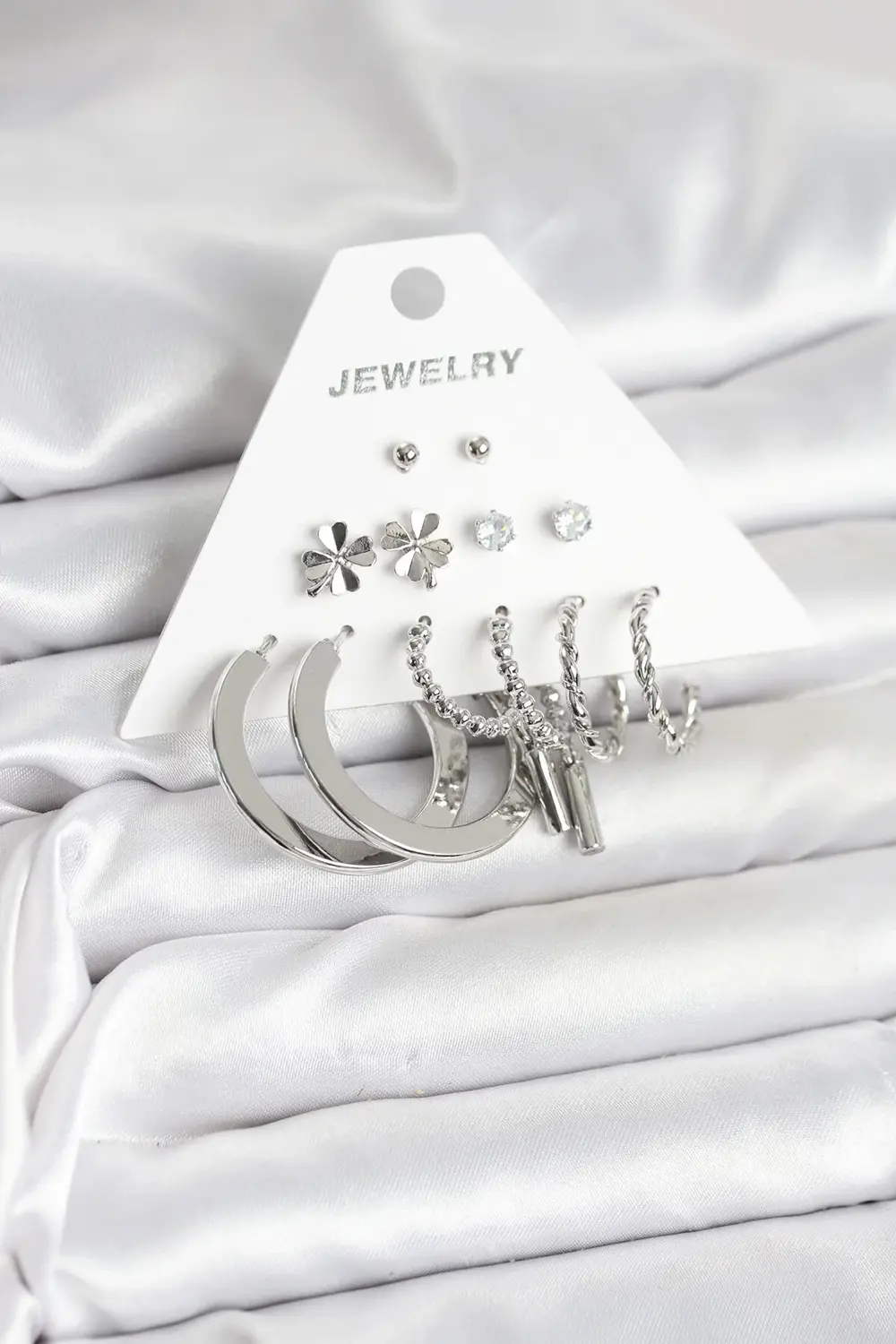 BFS Pirinç Gümüş Renk 6 Çift Kadın Küpe Seti