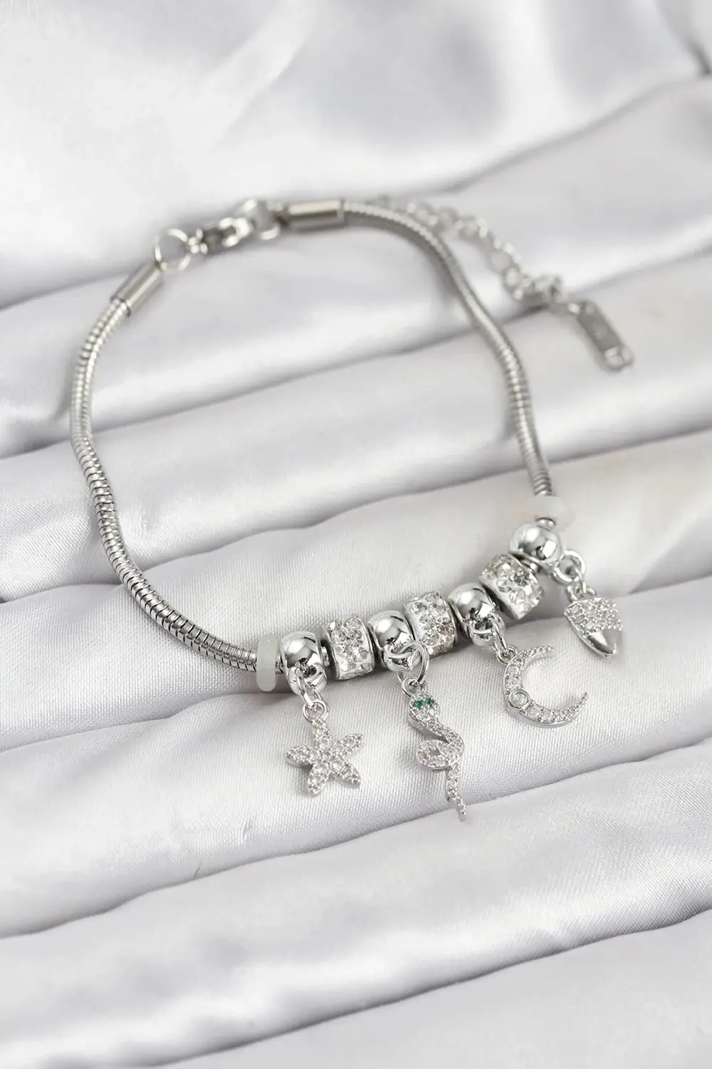 BFS Pirinç Gümüş Renk Yılan Charmlı Kadın Bileklik