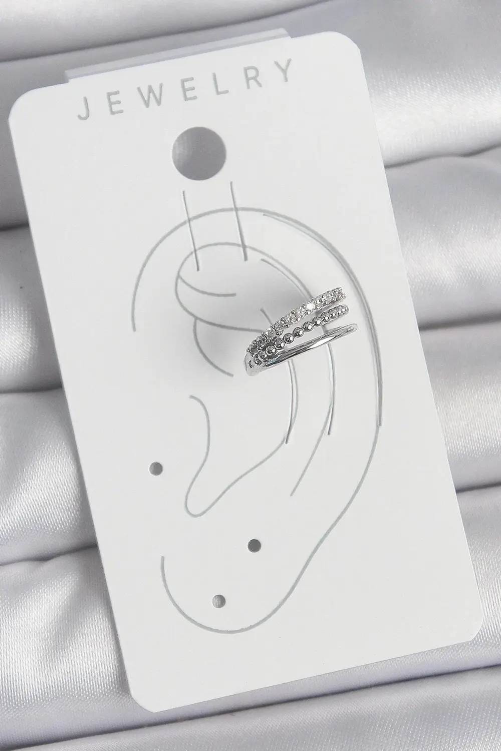 BFS Pirinç Gümüş Renk Zirkon Taşlı 3'Lü Sıralı Model Kadın Kıkırd