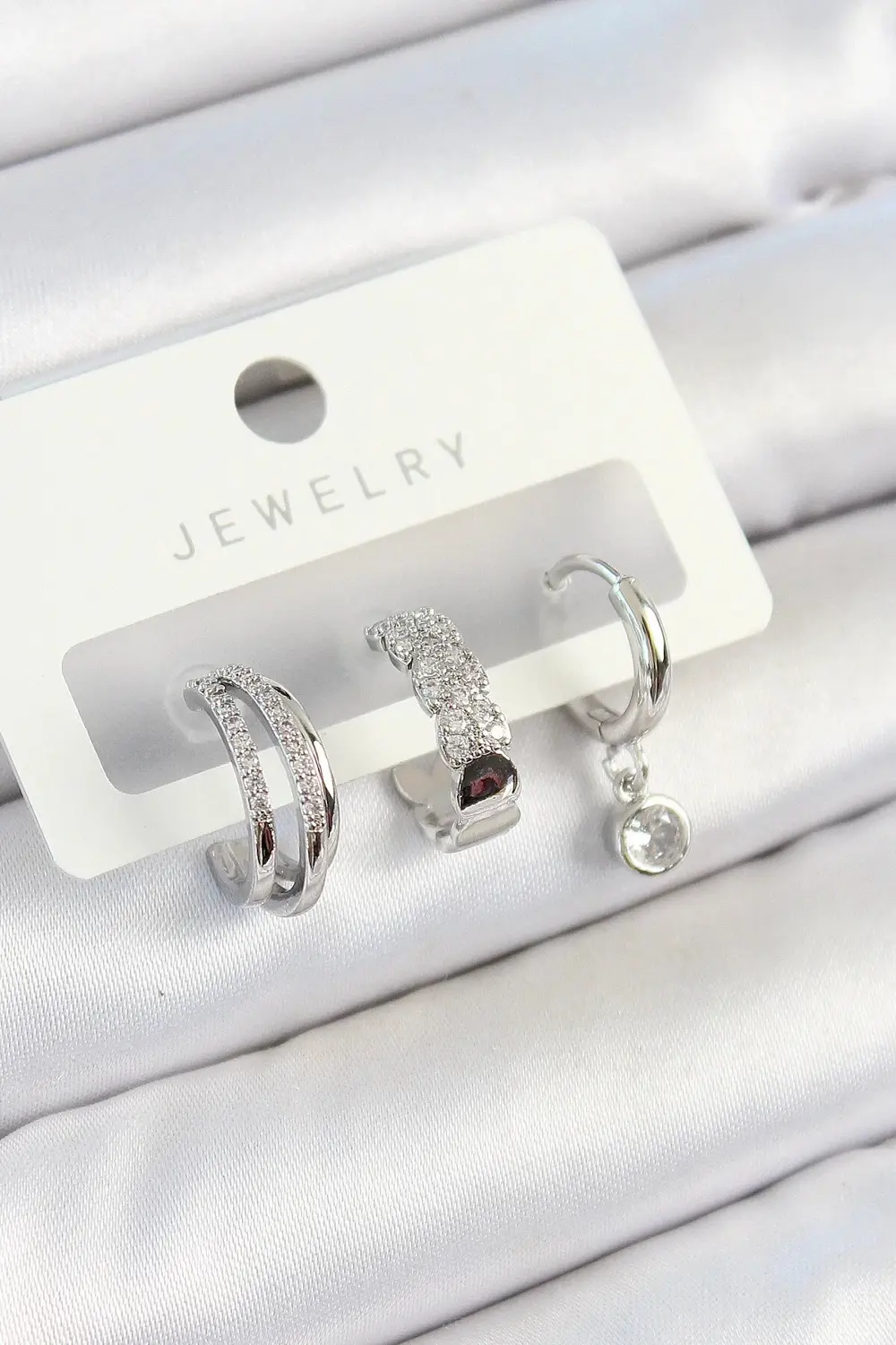 BFS Pirinç Zirkon Taşlı Halka Model Gümüş Renk 3'lü Çift Kadın Kü