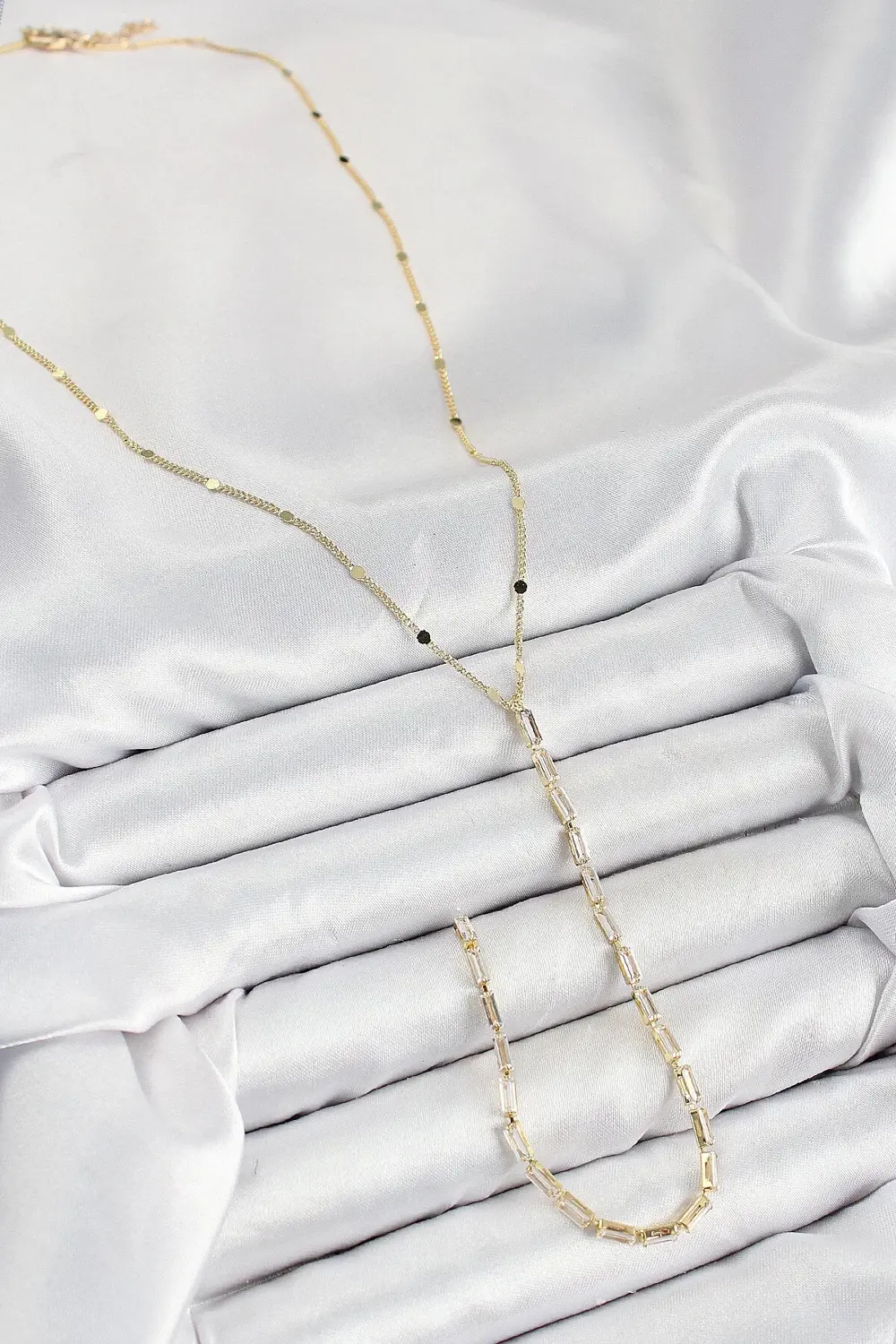 BFS Pirinç Zirkon Taşlı Model Gold Renk Y Kolye