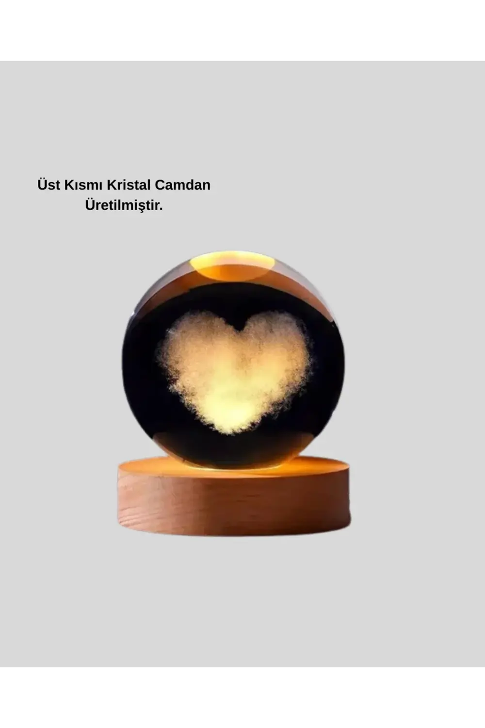 BFS Romantik Kalpli Kristal Cam Küre USB’li Işıklı Dekoratif Obje