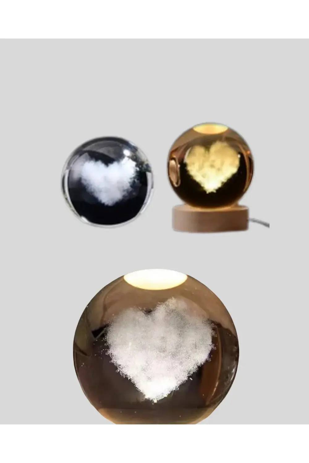 BFS Romantik Kalpli Kristal Cam Küre USB’li Işıklı Dekoratif Obje