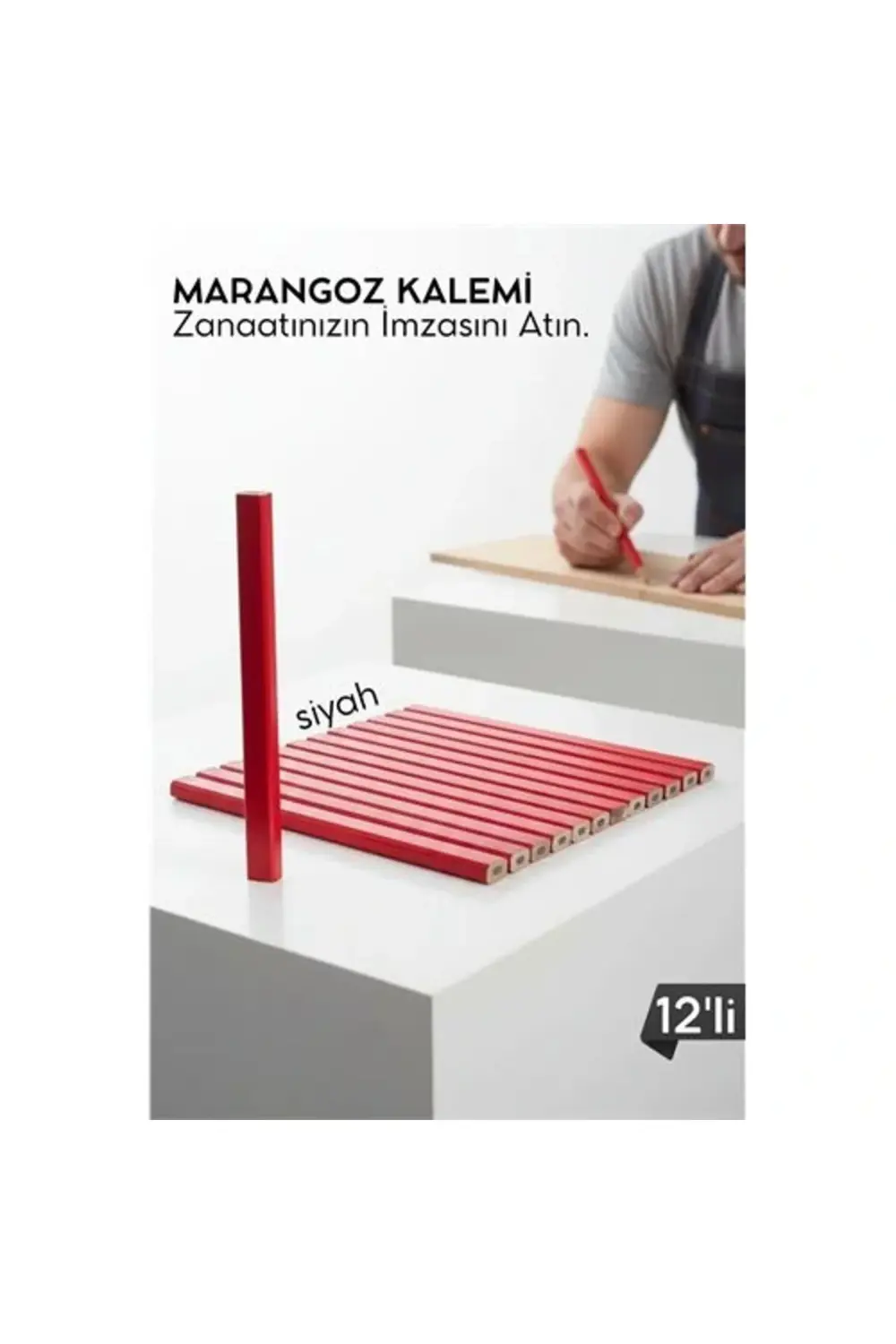 BFS SİYAH 12'Lİ Marangoz Kalemi - Ahşap İşleme Kalemi - Ahşap İşl