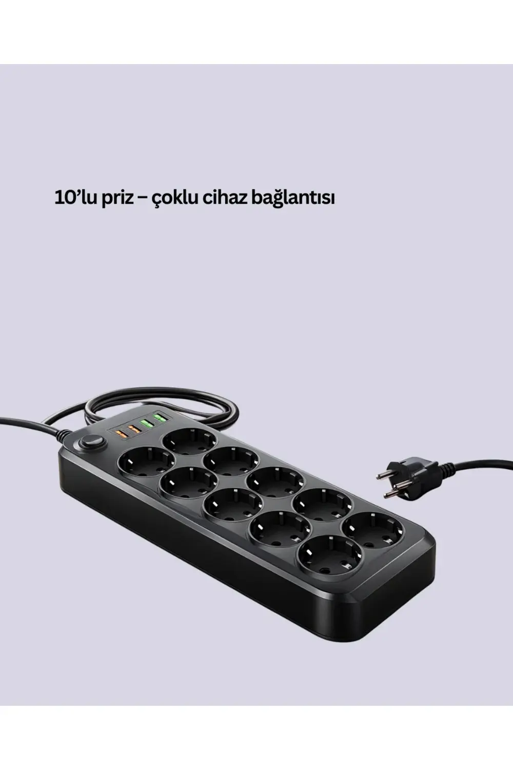 BFS Termal Koruma Sistemli USB Type-C 10’lu Grup Priz 2m 2500W Gü