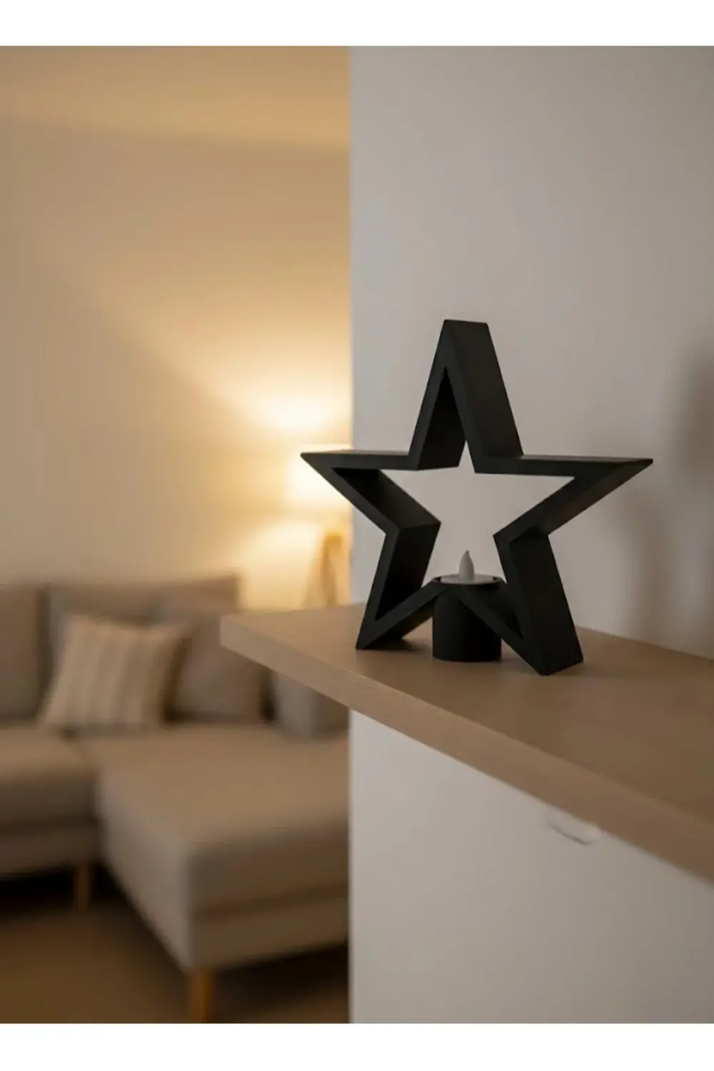 BFS Yıldız Mumluk Siyah Modern Salon ve Raf Dekoru