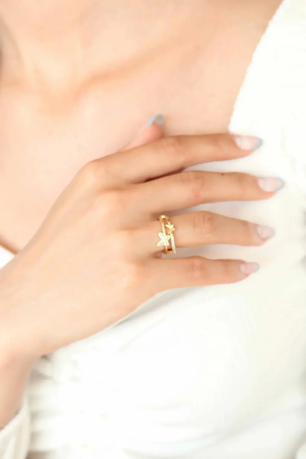 BFS Zirkon Taşlı Altın Kaplama Kelebek Kadın Yüzük