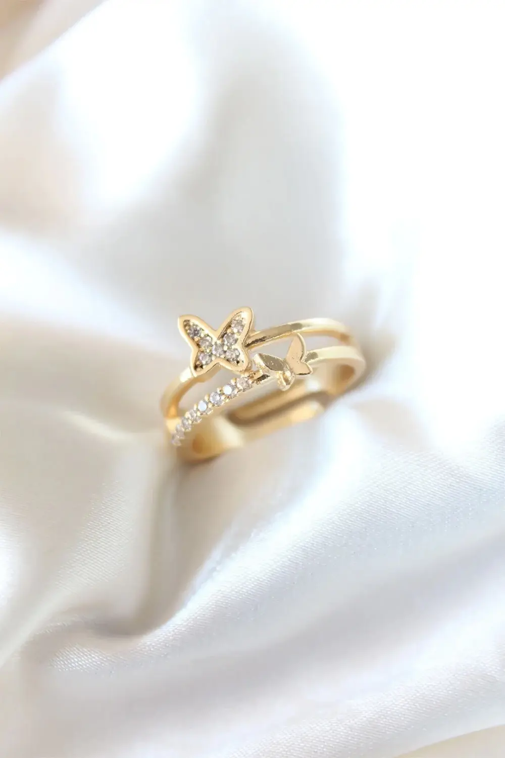 BFS Zirkon Taşlı Altın Kaplama Kelebek Kadın Yüzük