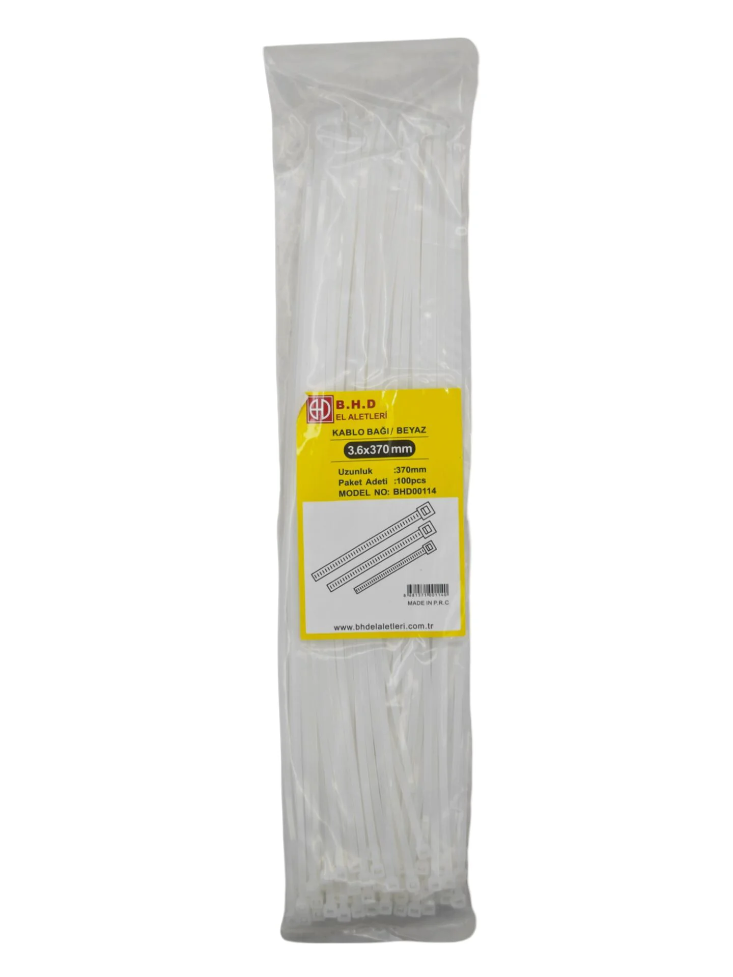 BHD00114   B.H.D Kablo Bağı - Plastik Kelepçe 3.6*370mm - Beyaz