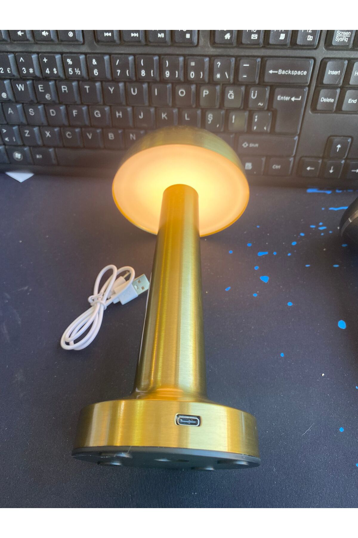 Bİ LED mantar masa lambası altın dokunmatik 3 farklı renk seçeneğ