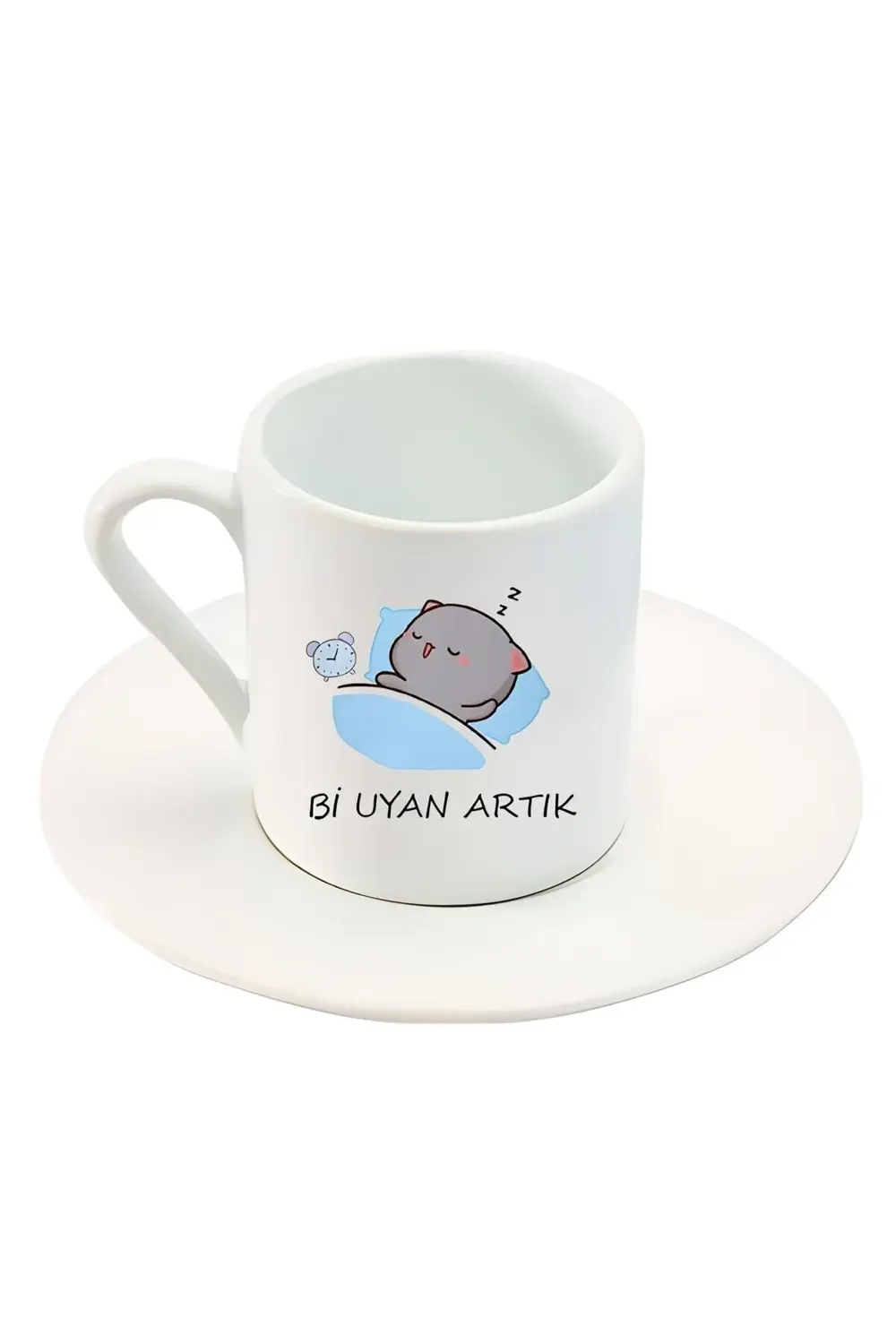 Bi Uyan Artık Yazılı Sevimli Karakter Baskılı Türk Kahve Fincanı