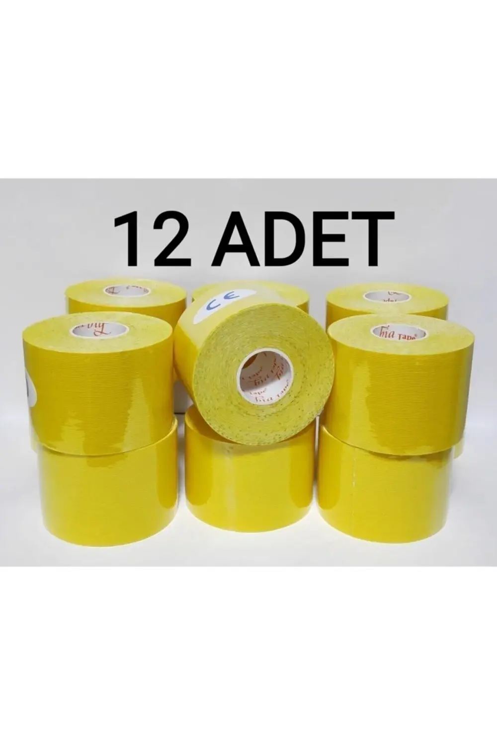 Bia Tape Kinesio 5 Cm X 5 M - Sarı Rengi Sporcu Ağrı Bandı 12'li