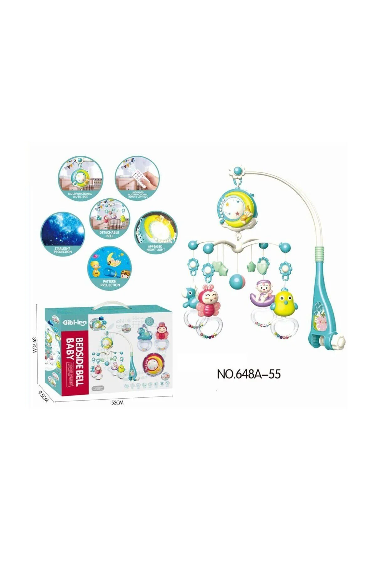 Bib-648A-55-Vardem Işıklı Müzikli Kumandalı Mavi Bebek Dönencesi