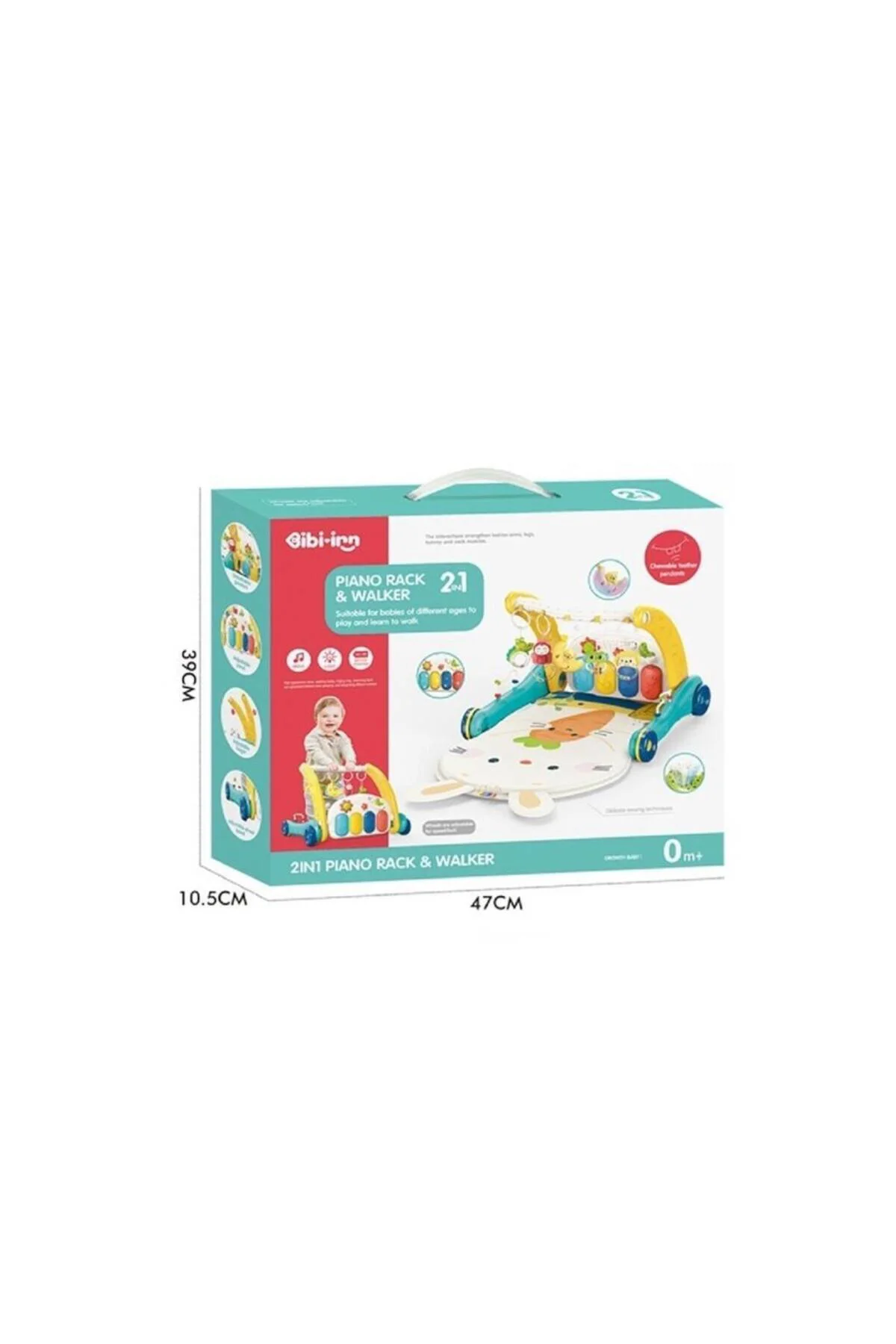 BIB6015 -Vardem Piyanolu 2 in 1 Bebek Yürüteci ve Tavşan Desenli Mavi Oyun Halısı
