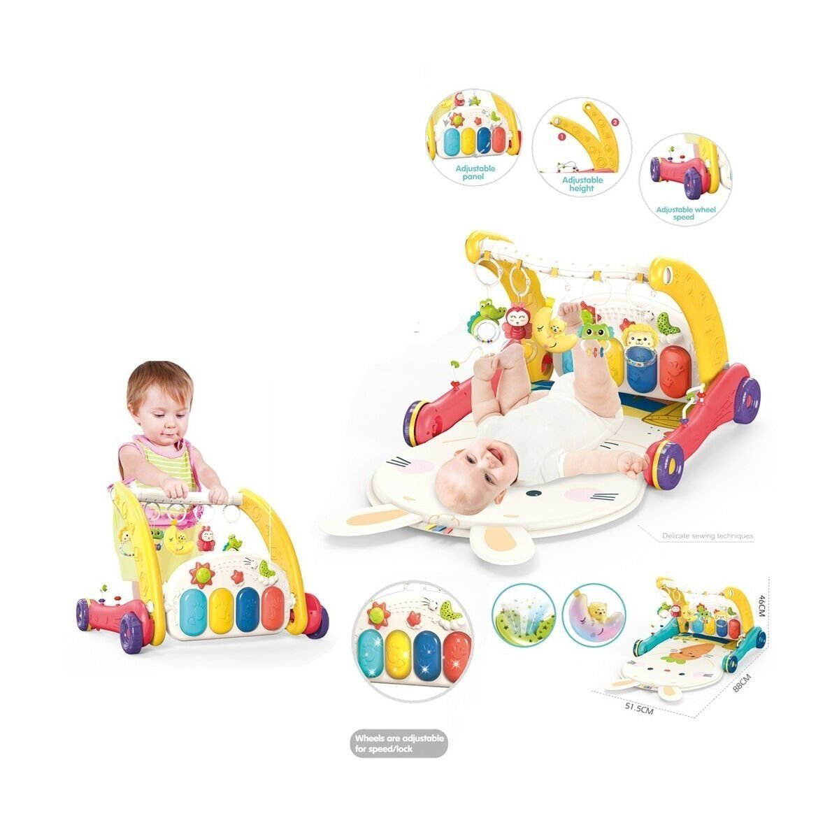 BIB6016- Vardem Piyanolu Bebek Yürüteci ve Tavşan Desenli Kırmızı