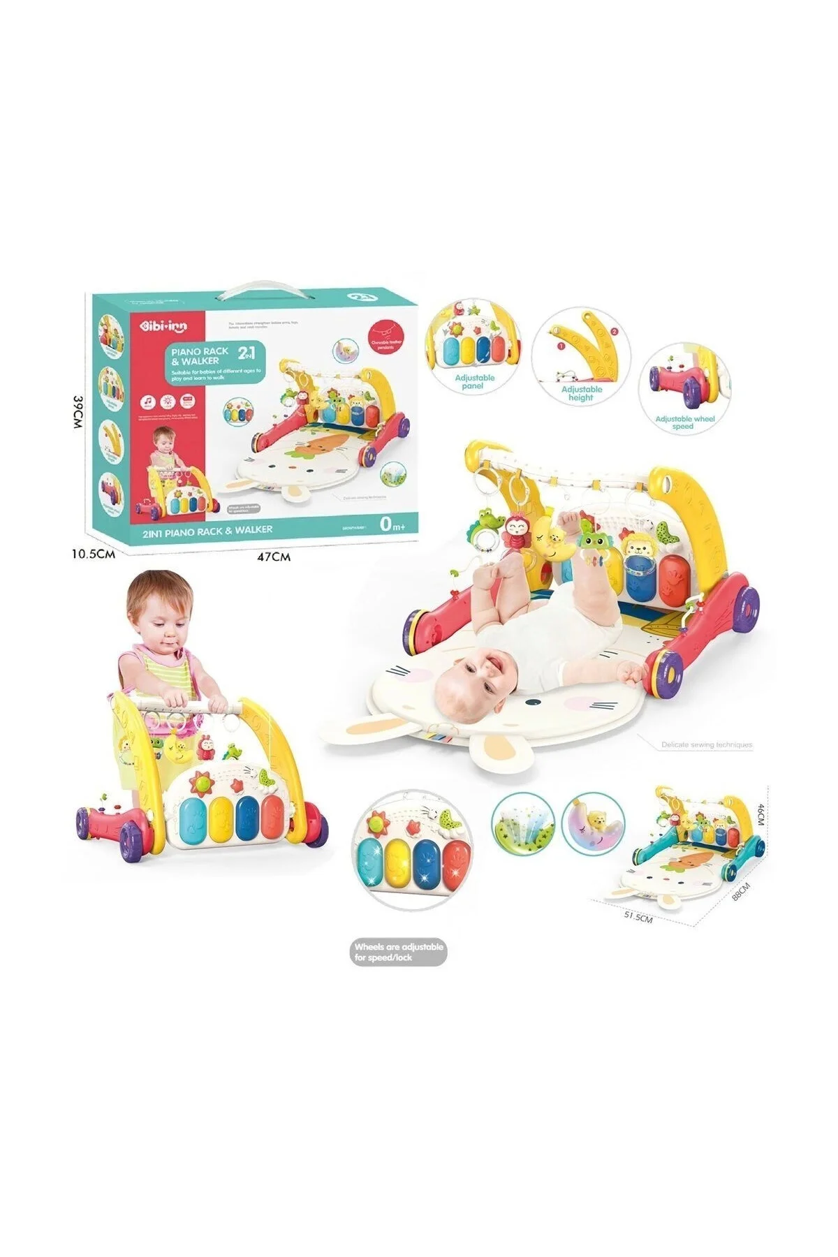 BIB6016- Vardem Piyanolu Bebek Yürüteci ve Tavşan Desenli Kırmızı