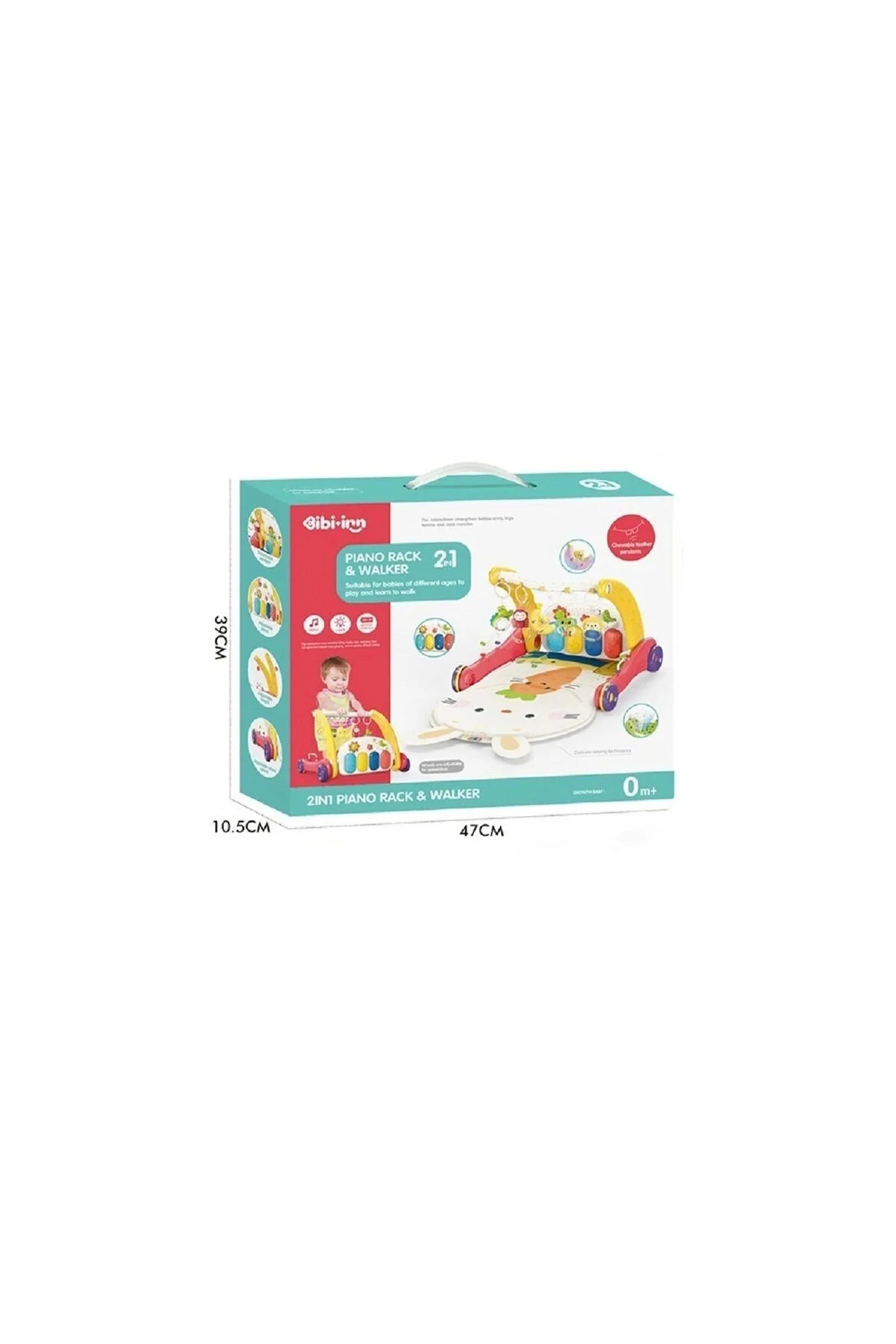 BIB6016- Vardem Piyanolu Bebek Yürüteci ve Tavşan Desenli Kırmızı