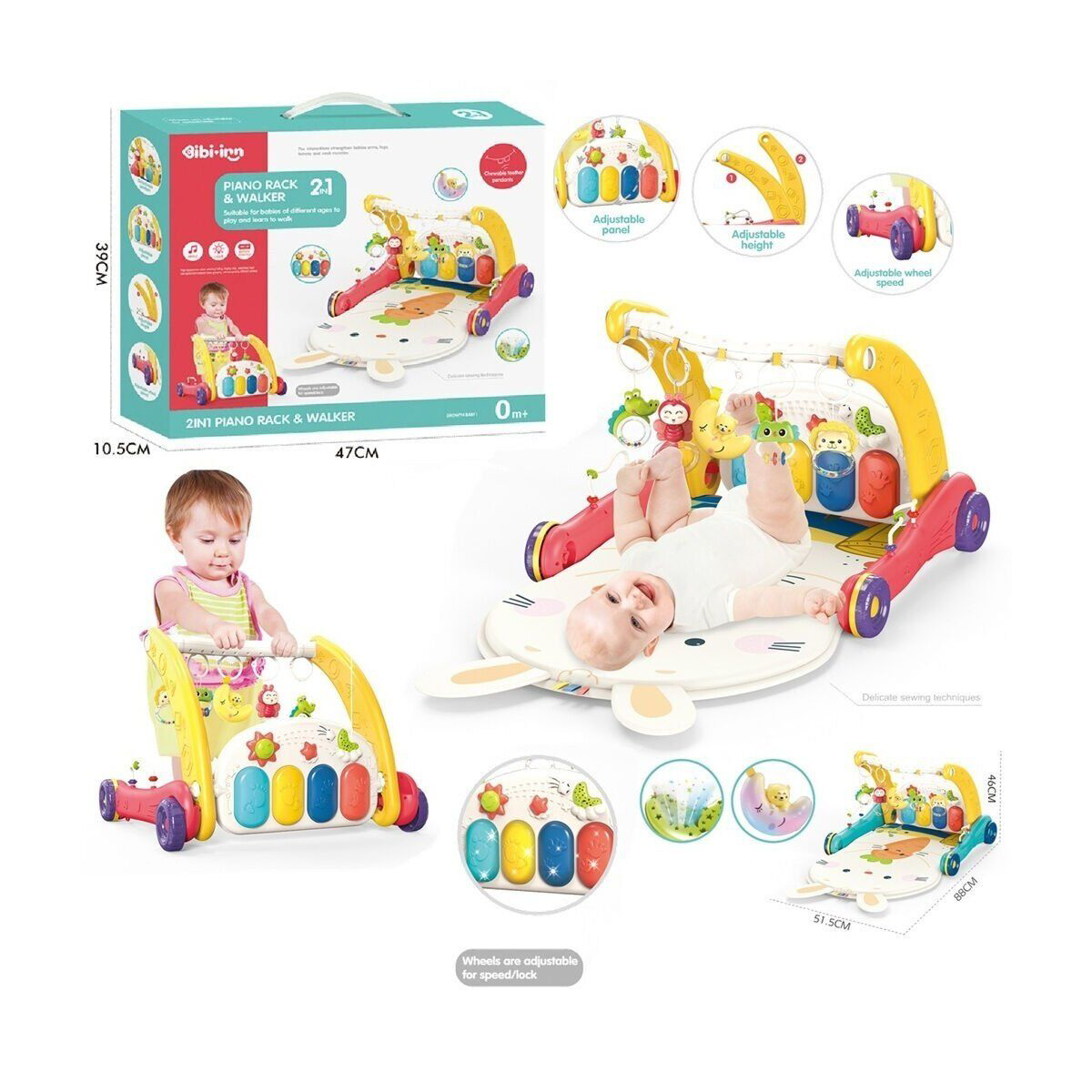 BIB6016- Vardem Piyanolu Bebek Yürüteci ve Tavşan Desenli Kırmızı