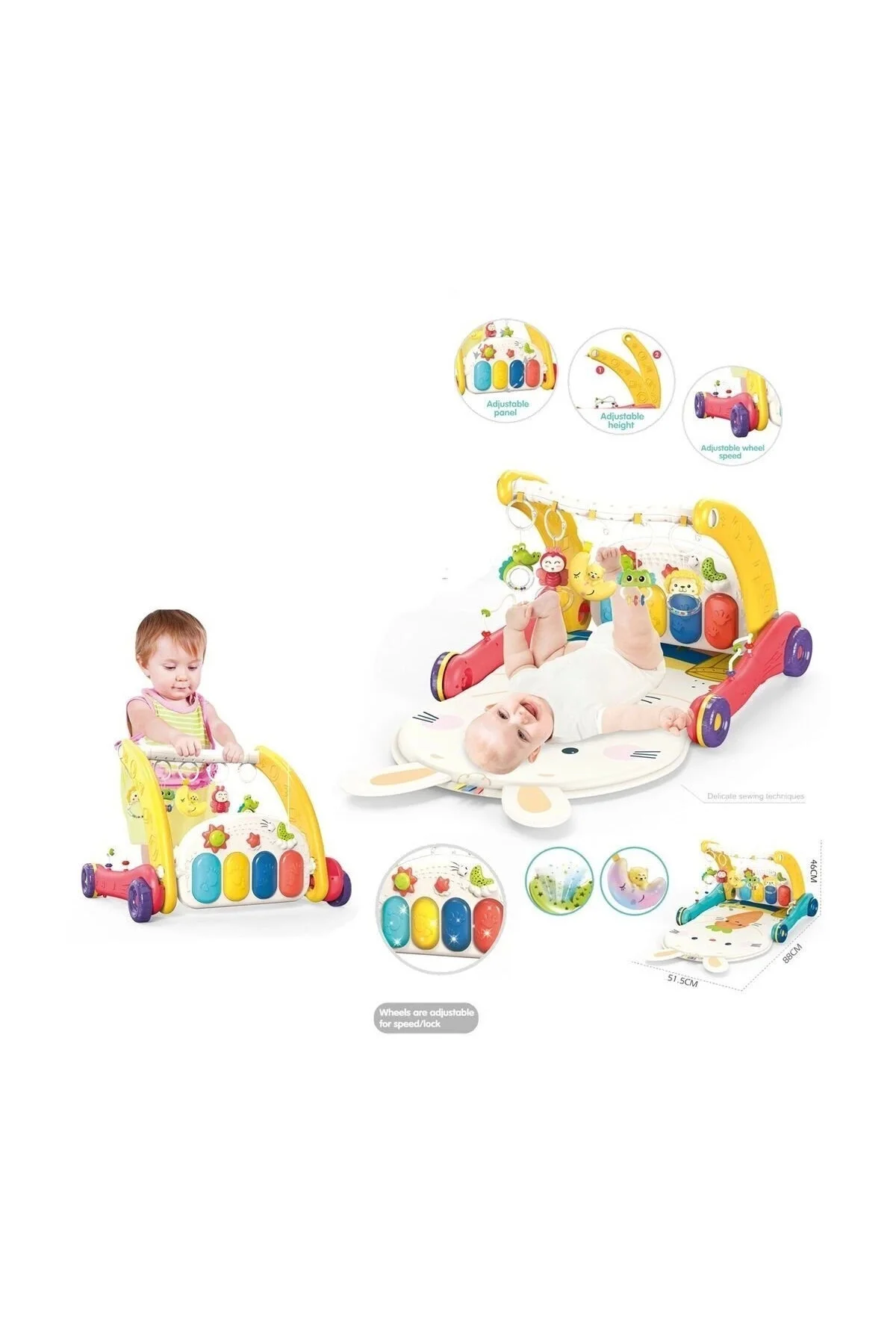 BIB6016- Vardem Piyanolu Bebek Yürüteci ve Tavşan Desenli Kırmızı