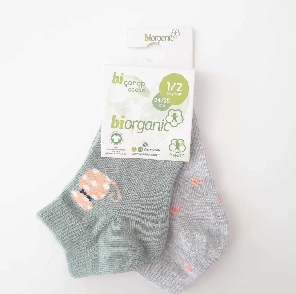 Bibaby Biorganic Cat 2'Li Yaş Patik Çorap 68427 Mint Gri Bibaby Biorganic Cat 2'Li Yaş Patik Çorap 68427 Mint Gri