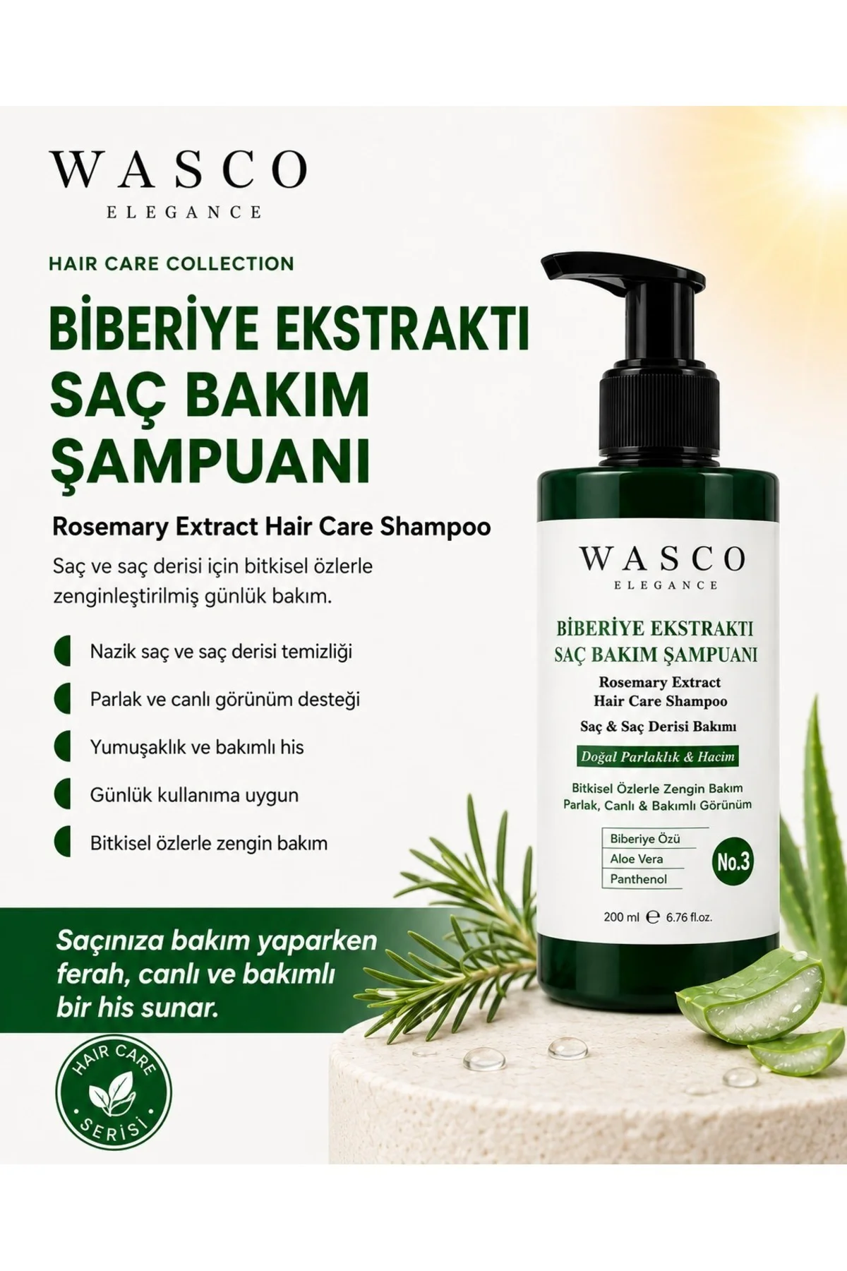 Biberiye Ekstraktlı Saç Bakım Şampuanı No.3 200 ml | Biberiye, Aloe Vera & Panthenol İçeren Saç ve Saç Derisi Bakımı