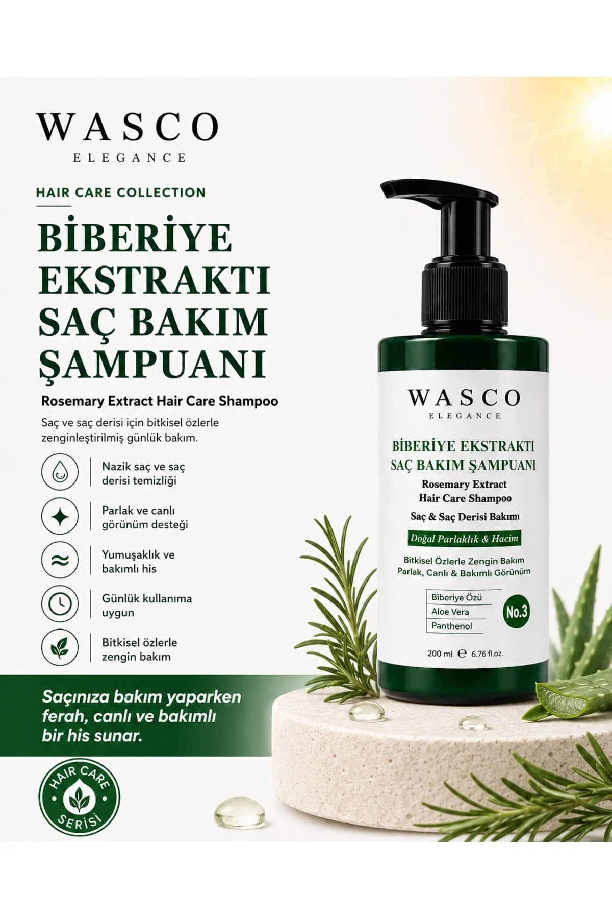 Biberiye Ekstraktlı Saç Bakım Şampuanı No.3 200 ml | Biberiye, Aloe Vera & Panthenol İçeren Saç ve Saç Derisi Bakımı