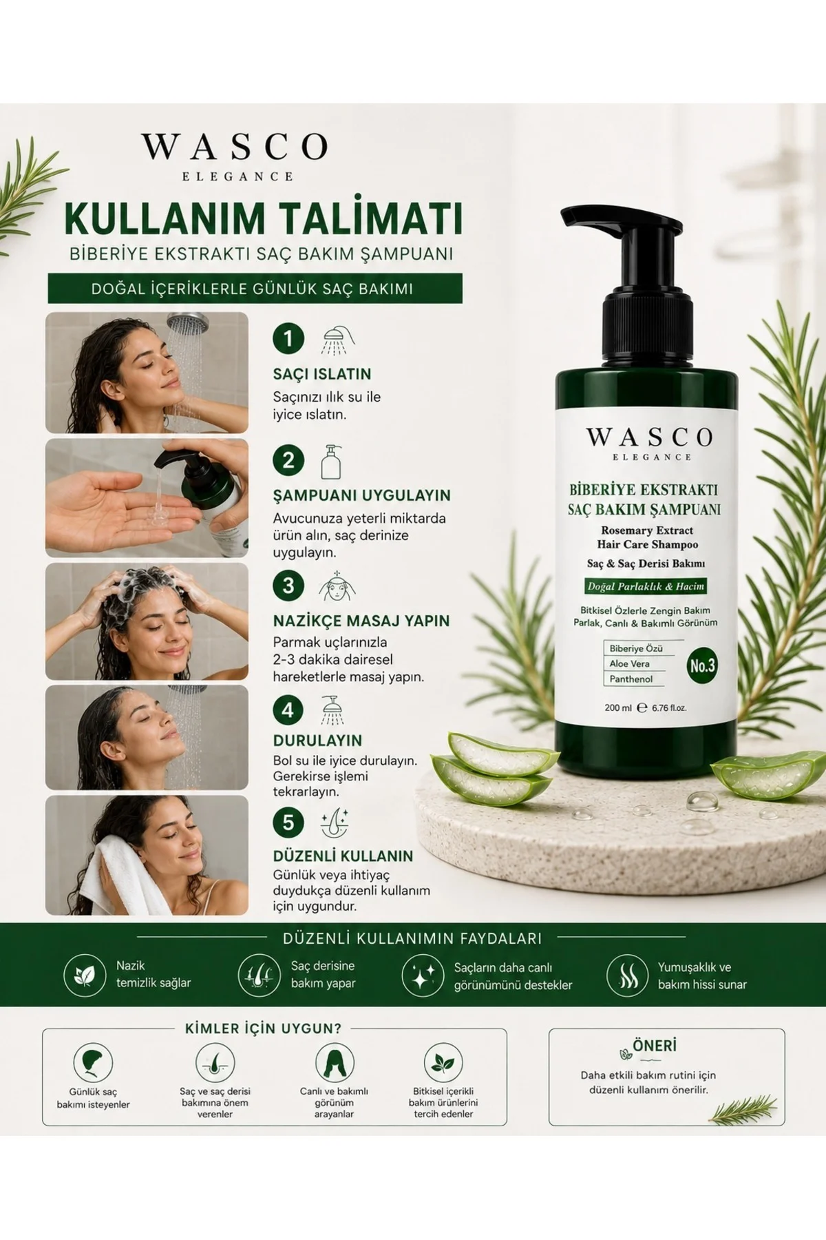 Biberiye Ekstraktlı Saç Bakım Şampuanı No.3 200 ml | Biberiye, Aloe Vera & Panthenol İçeren Saç ve Saç Derisi Bakımı