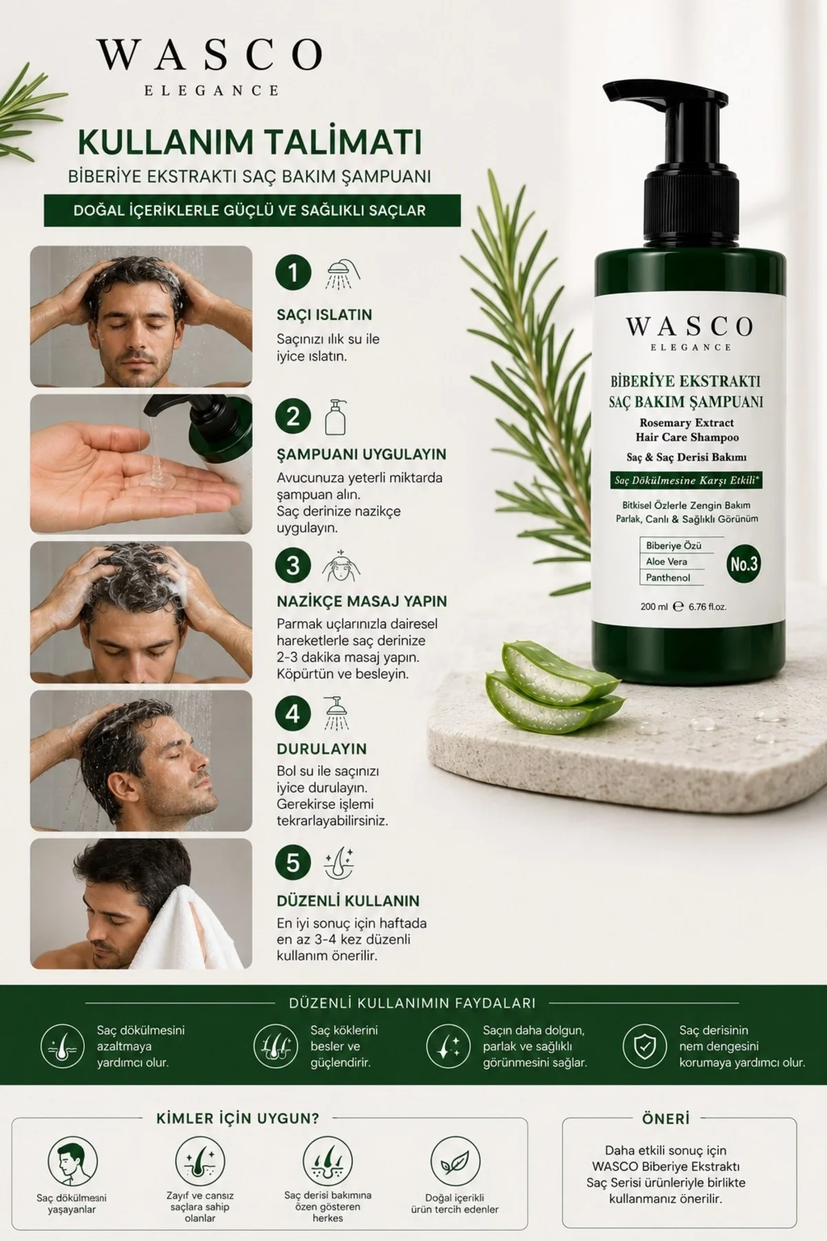 Biberiye Ekstraktlı Saç Bakım Şampuanı No.3 200 ml | Biberiye, Aloe Vera & Panthenol İçeren Saç ve Saç Derisi Bakımı