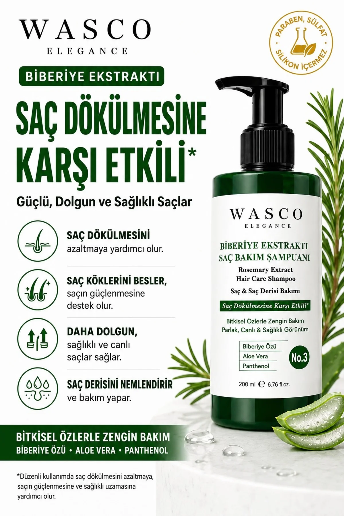 Biberiye Ekstraktlı Saç Bakım Şampuanı No.3 200 ml | Biberiye, Aloe Vera & Panthenol İçeren Saç ve Saç Derisi Bakımı